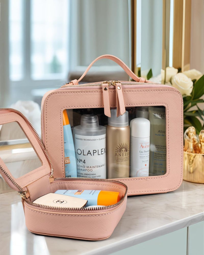 LETGO Clear Makeup Bags Set - TSA Approved Toiletry Bag with Handle Large Opening, Clear Toiletry Bags Case Pouch for Traveling Travel Car Orangizer Storage Essentials (Mini+Large Nude) - Image 3